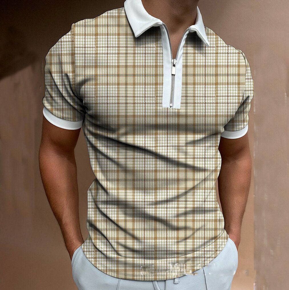 Marcus – Polo pour homme avec fermeture éclair et motif à carreaux