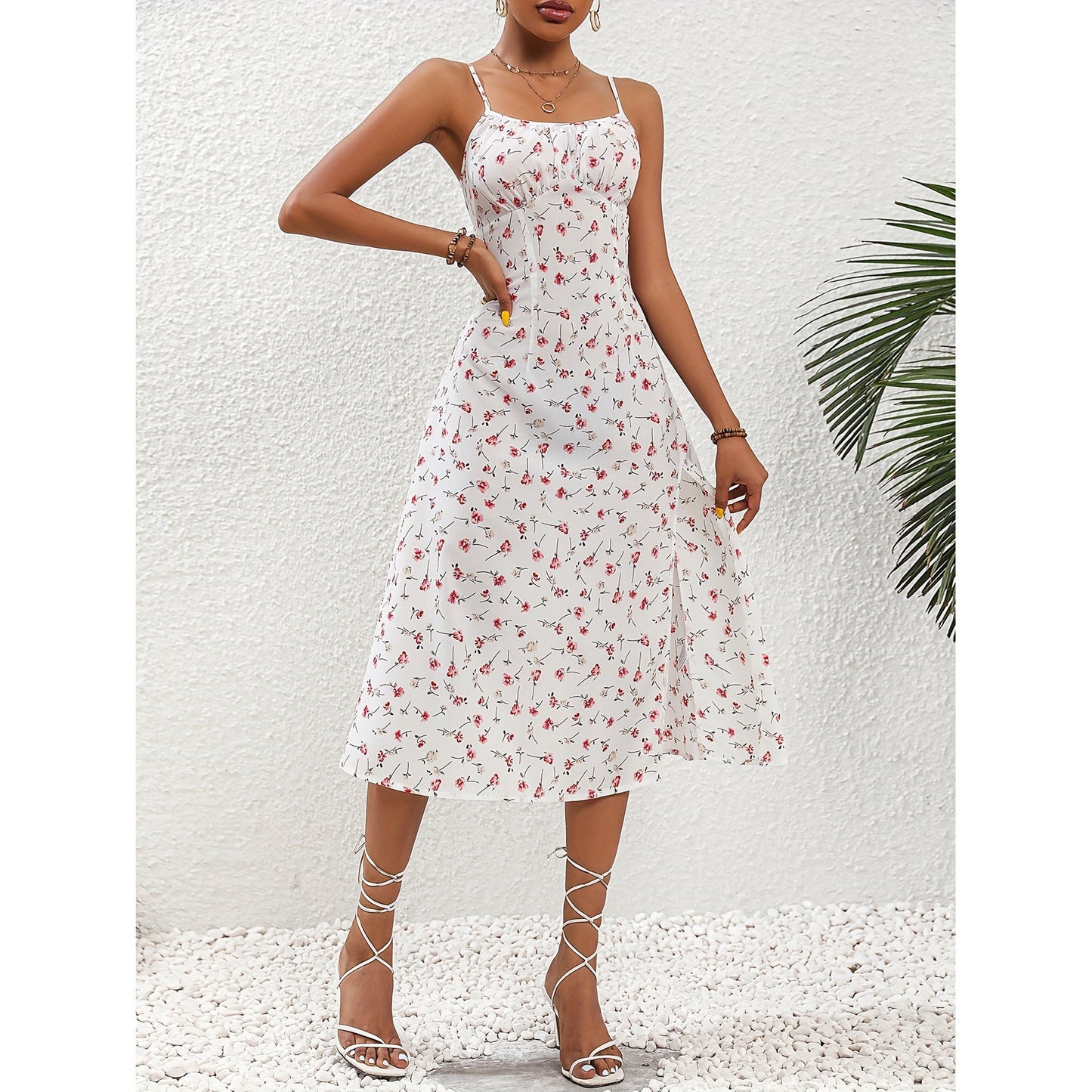 Melanie – Robe Longue d'Été à Pois avec Fente Séduisante