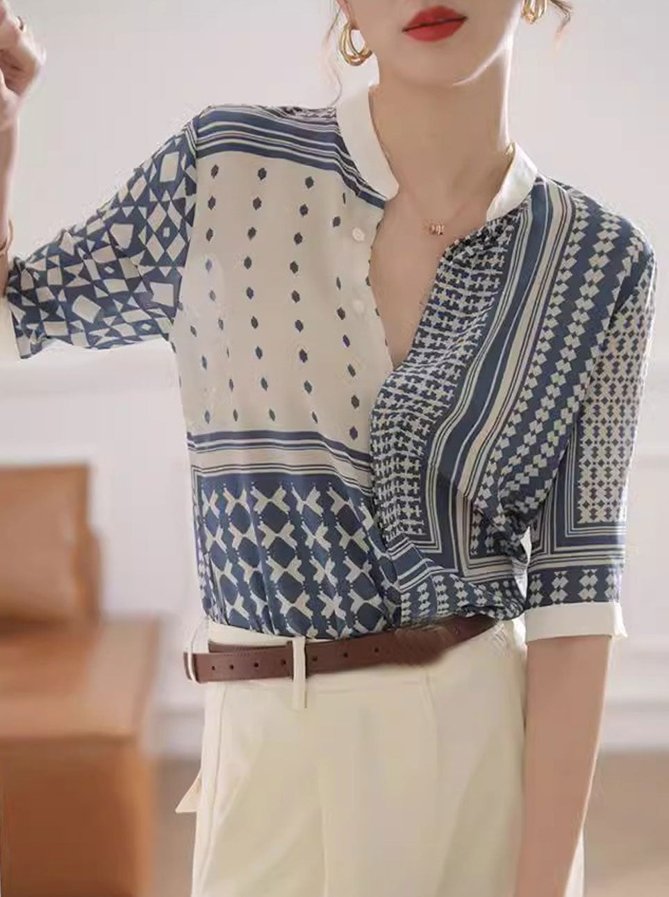 Sarah – Chemise Rayée Rétro à Carreaux