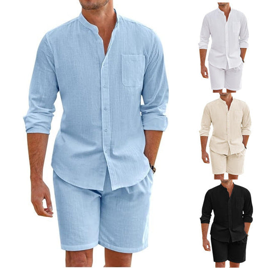 Marcus – Ensemble d'Été en Polyester avec Chemise à Manches Longues et Shorts