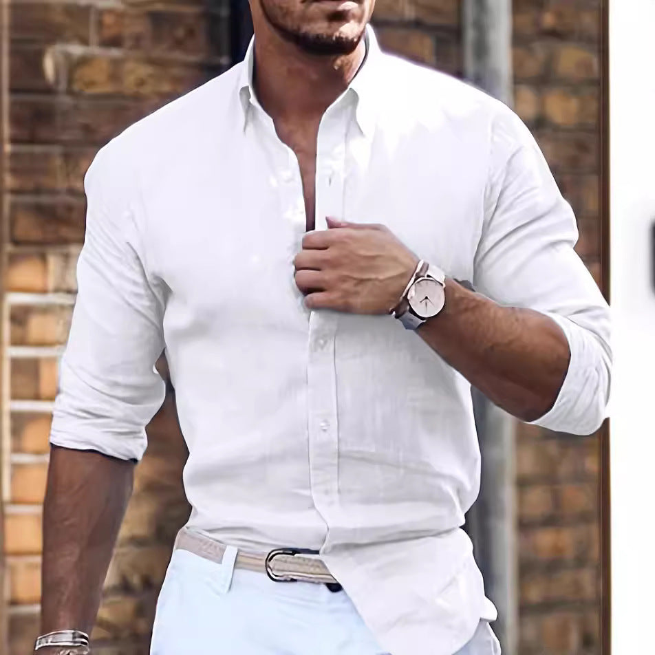 Harold – Chemise Longue en Coton Lin avec Col Polo Décontracté