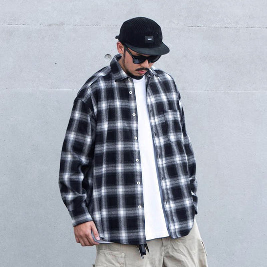 Marcus – Chemise décontractée à manches longues style japonais à carreaux