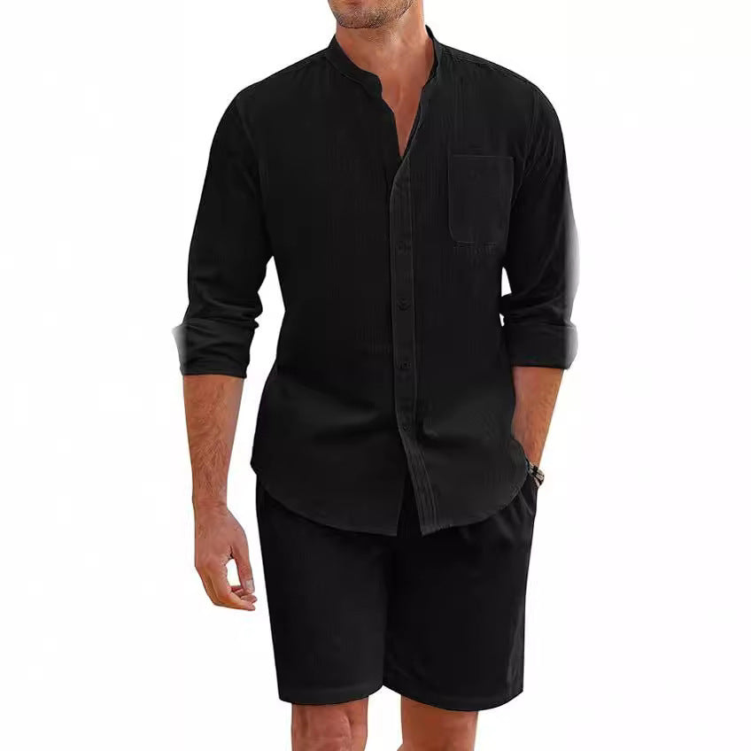 Marcus – Ensemble d'Été en Polyester avec Chemise à Manches Longues et Shorts