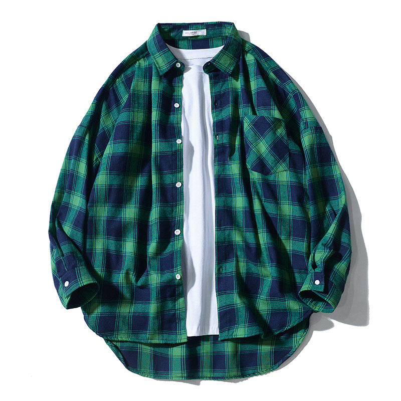 Marcus – Chemise décontractée à manches longues style japonais à carreaux