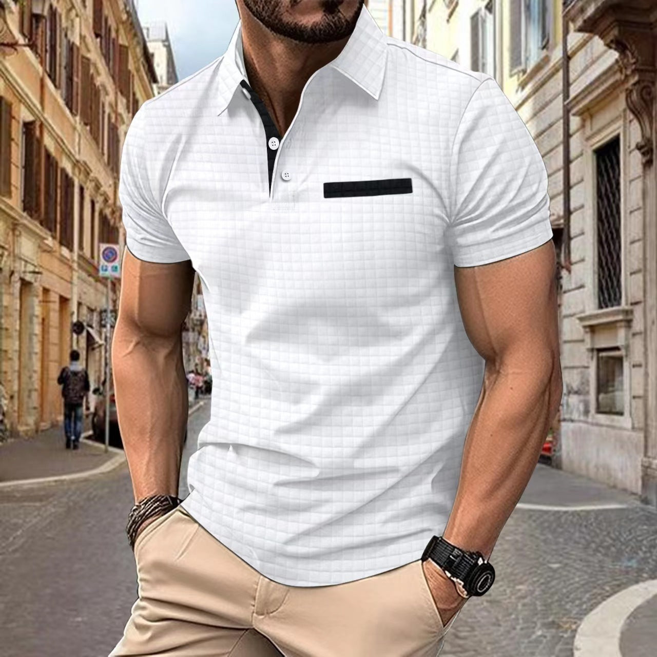 Leslie – Polo pour hommes avec motif jacquard à carreaux