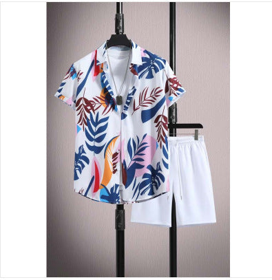 Raymond – Chemise décontractée à manches courtes en soie glacée avec ensemble shorts