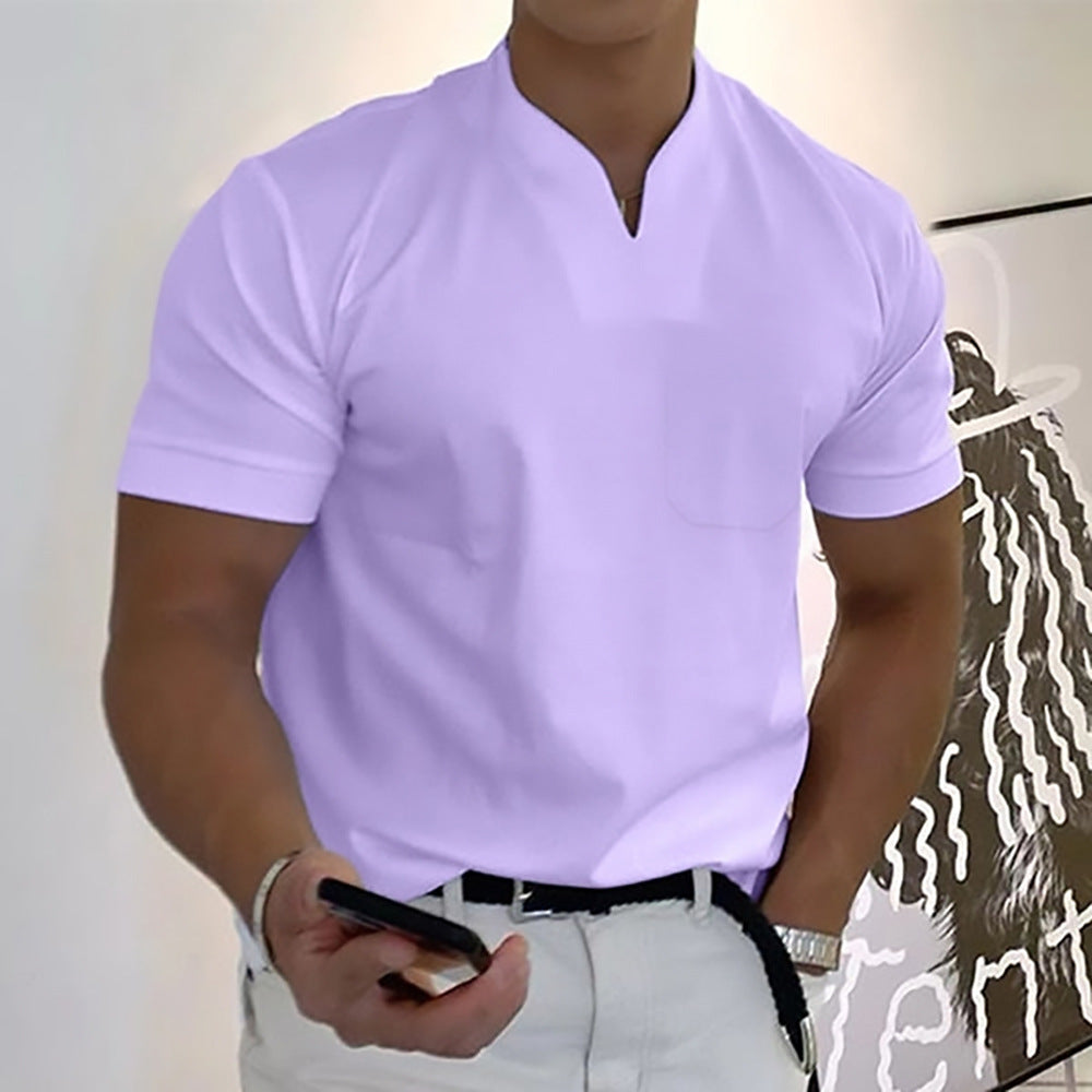 Robin – T-shirt de fitness à manches courtes pour homme en coton extensible avec poche