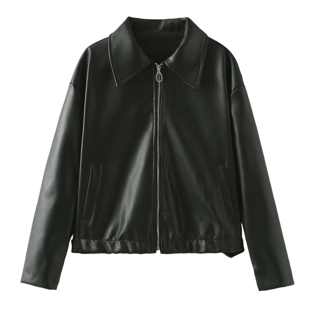 Michelle – Veste décontractée à manches longues avec revers et fermeture éclair en cuir vegan