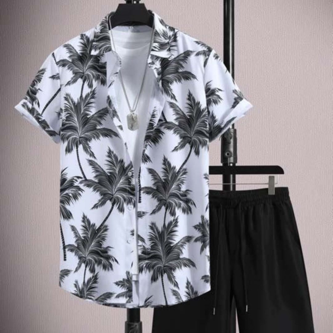 Raymond – Chemise décontractée à manches courtes en soie glacée avec ensemble shorts