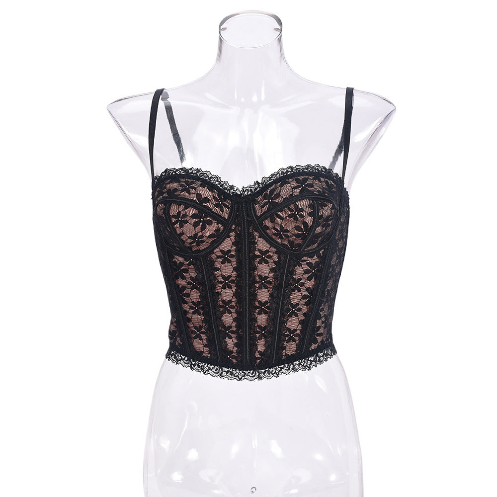 Margaret – Top Sexy Sans Bretelles avec Dos Creux et Camisole Transparente