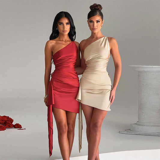 Sara – Mini-robe asymétrique sans manches pour fêtes et mariages
