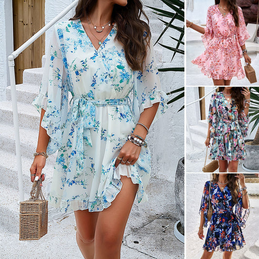 Janet – Robe Courte à Imprimé Floral et Volants