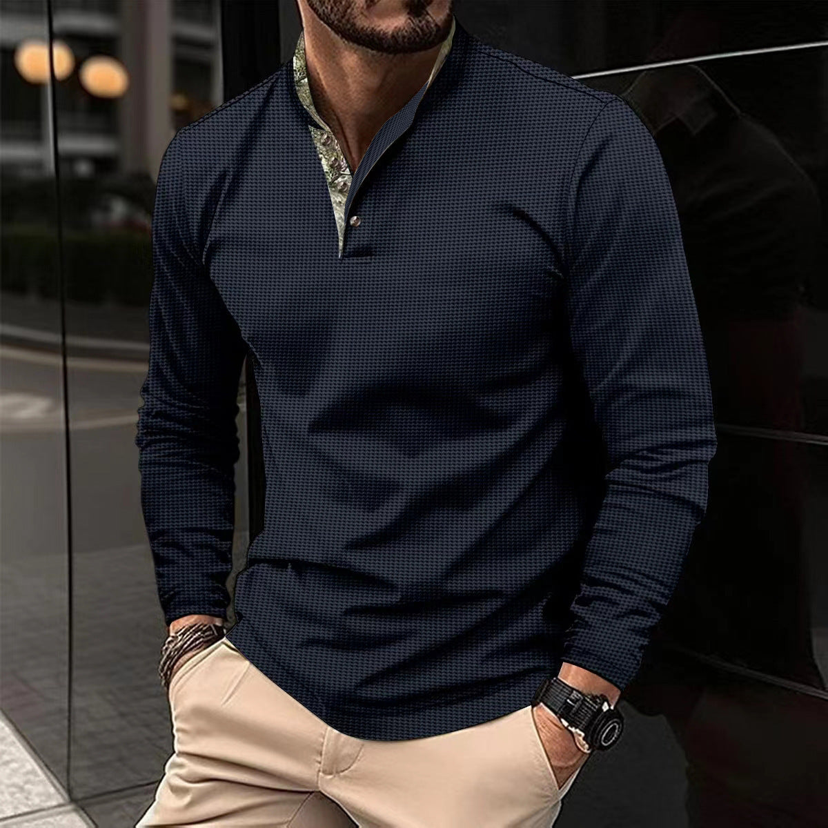 Nick – Polo pour Hommes avec Col Double et Texture Gaufrée