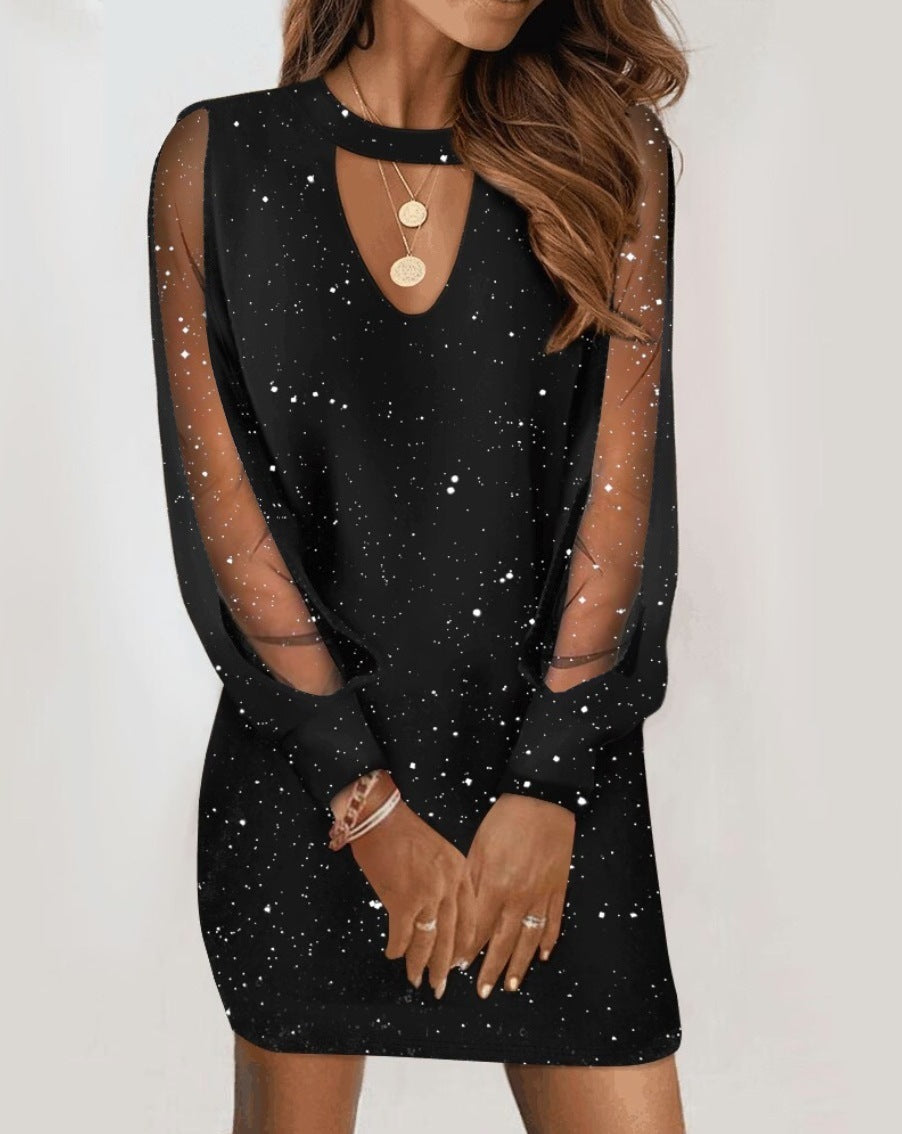 Christina – Robe à Manches Longues avec Col en V et Dentelle pour Femmes
