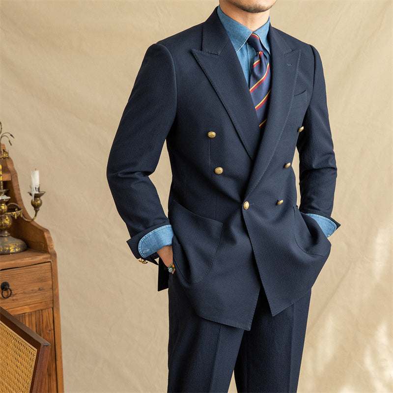 Leslie – Veste croisée en seersucker respirant pour homme