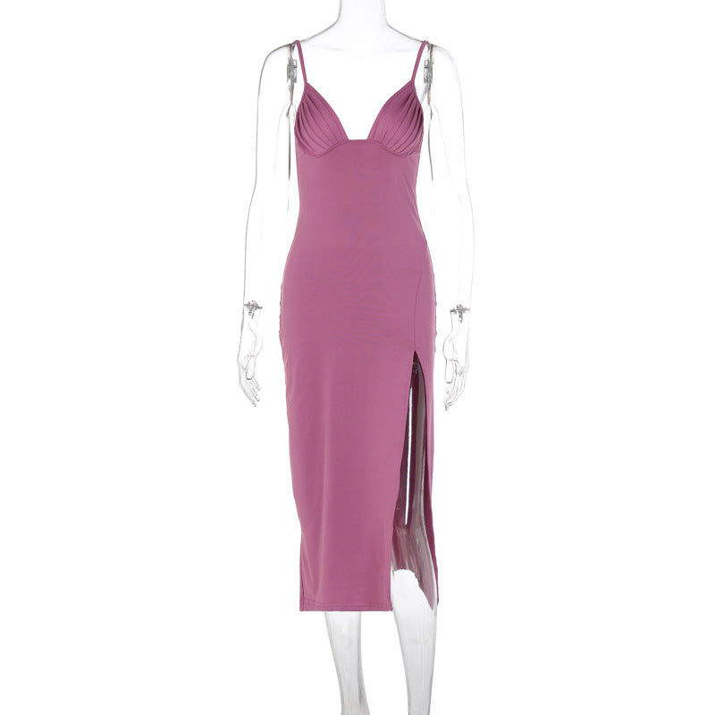 Natasha – Robe Bodycon sans manches avec décolleté plongeant et fente