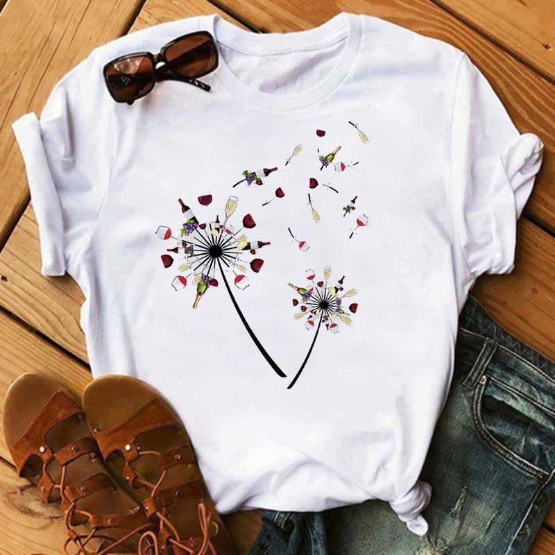Emily – T-shirt Kawaii avec motif verre à vin rose