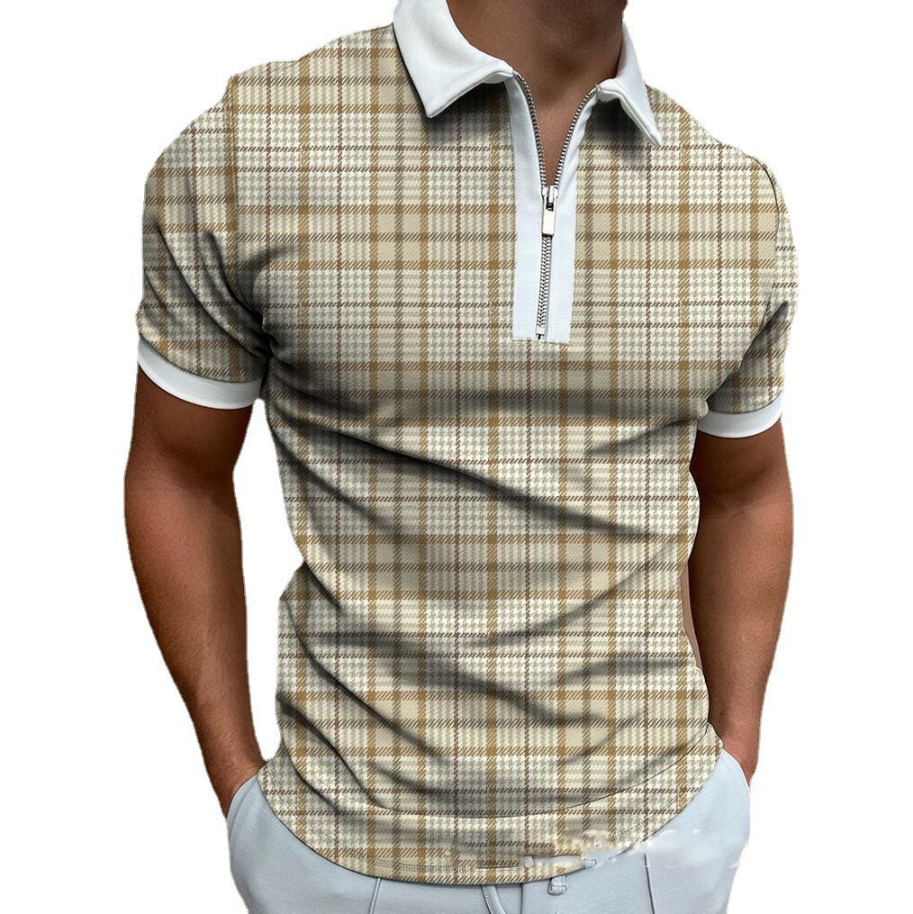 Marcus – Polo pour homme avec fermeture éclair et motif à carreaux