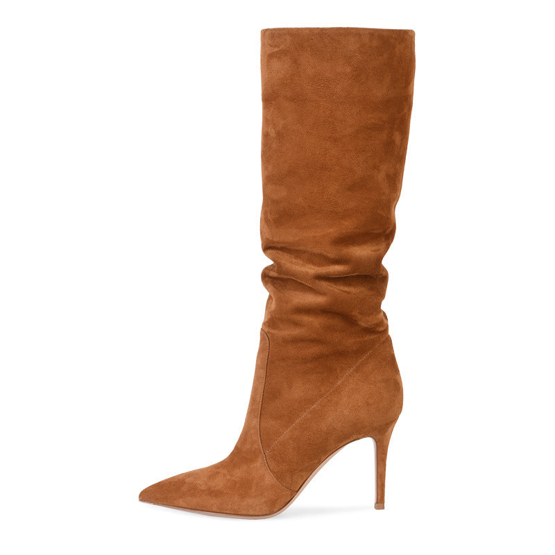 Katie – Bottes à Talon Aiguille en Daim Végétalien Marron
