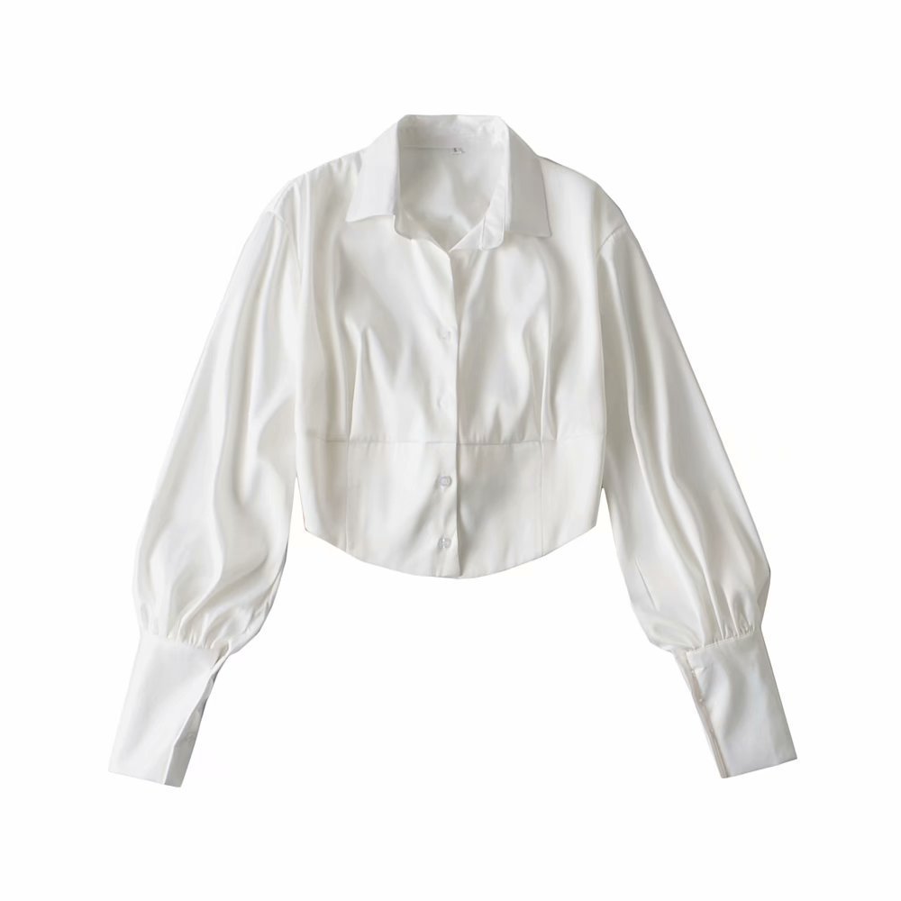 Lisa – Chemise pour Femme avec Fermeture à Lacets et Manches Lanternes en Satin Brillant