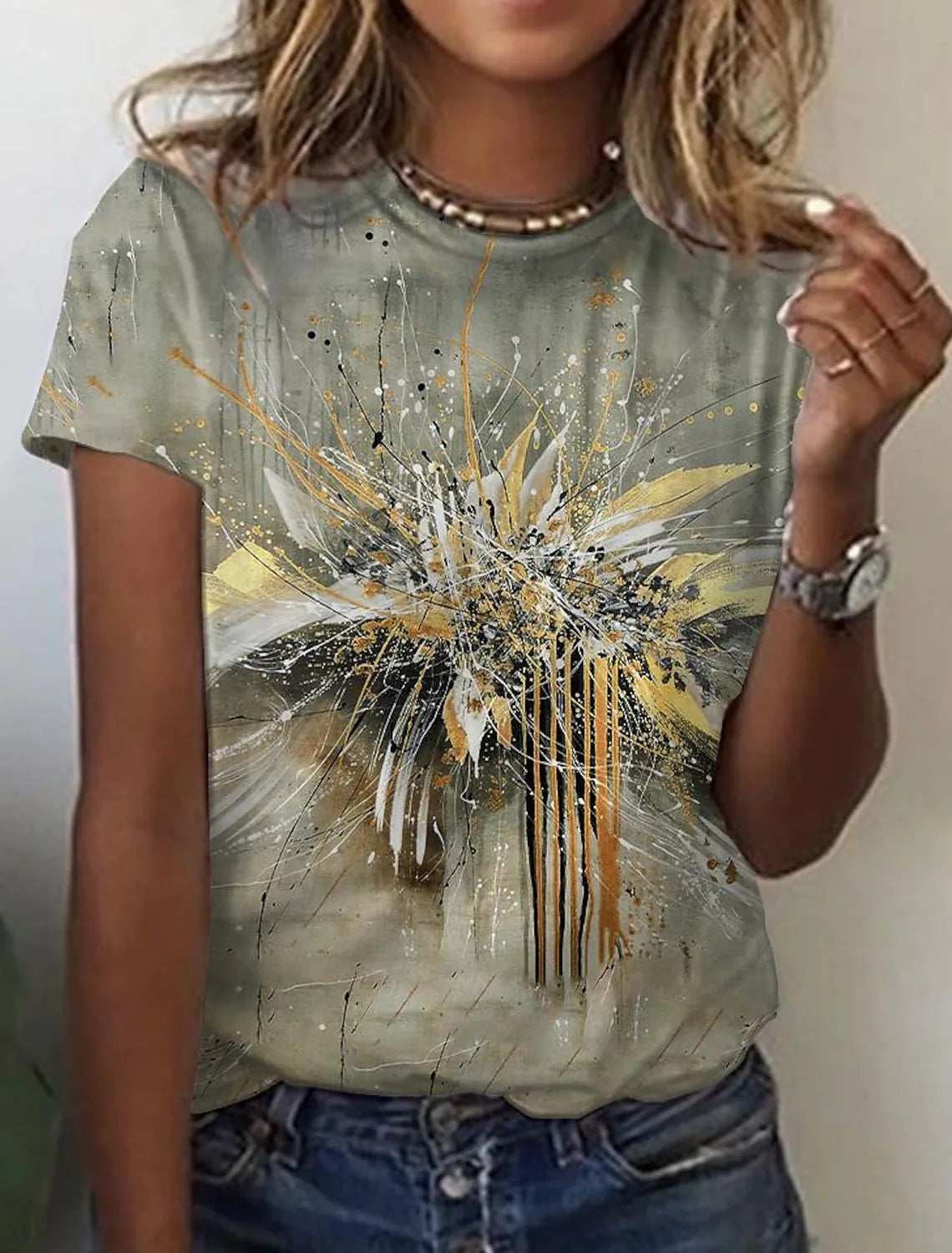 Margaret – T-shirt à Manches Courtes avec Imprimé Rétro Abstrait