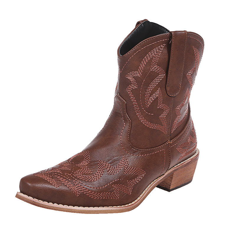 Jennifer – Bottes Cowgirl avec Broderie et Talon Compensé