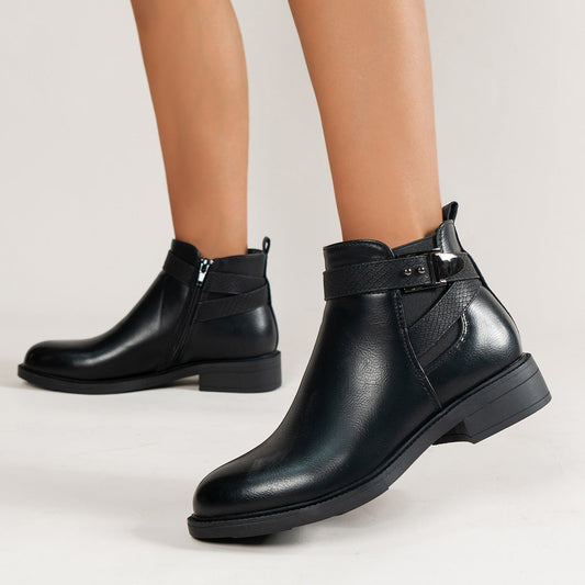 Denise – Bottines Chelsea noires avec fermeture éclair latérale et boucle