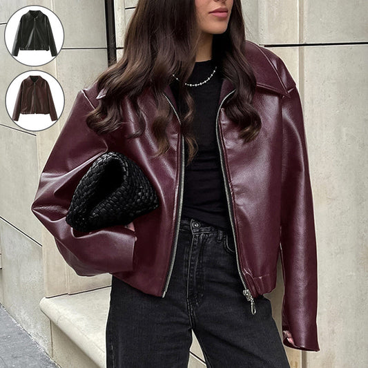 Michelle – Veste décontractée à manches longues avec revers et fermeture éclair en cuir vegan