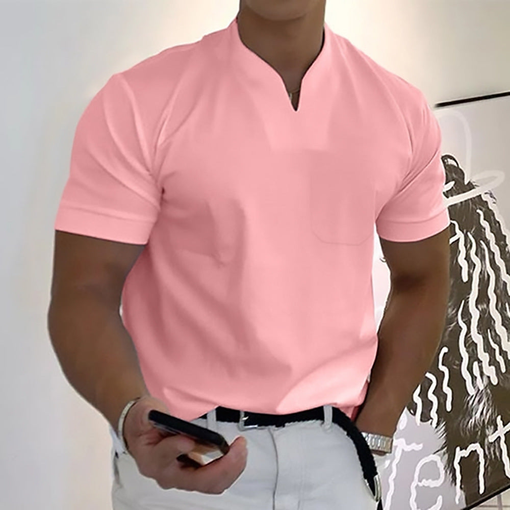 Robin – T-shirt de fitness à manches courtes pour homme en coton extensible avec poche