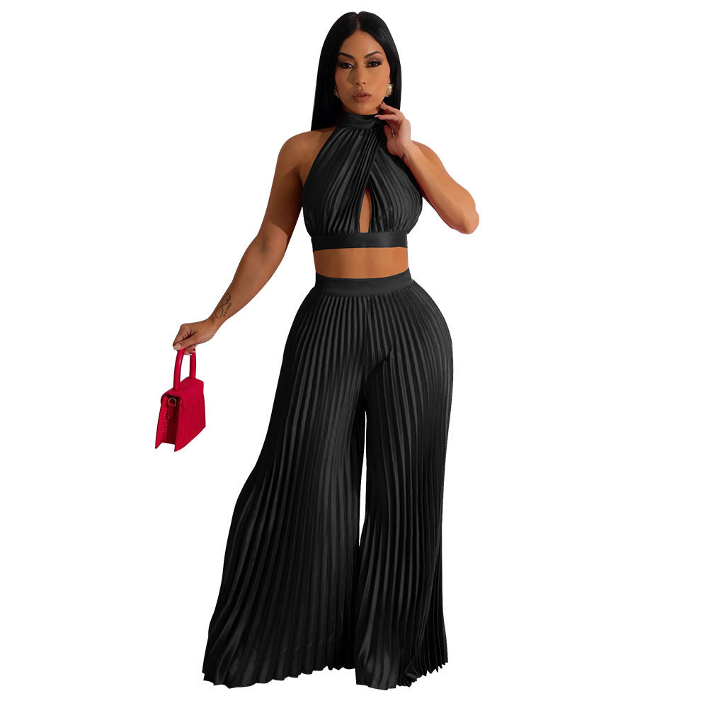 Natalie – Costume pantalon style soie à jambe large