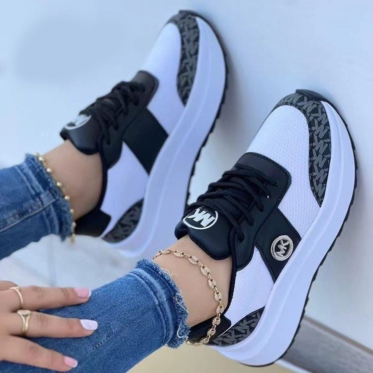 Mary – Chaussures de Loisirs pour Femmes à Semelle Épaisse avec Bloc de Couleur et Bout Rond