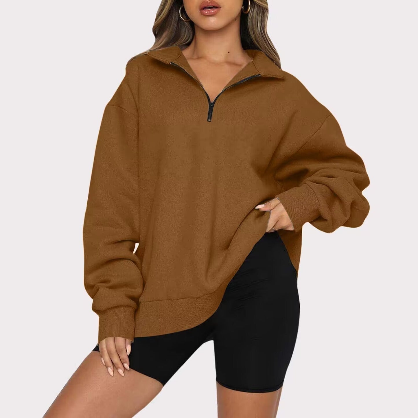 Dawn – Sweat-shirt femme avec zip et col rabattu