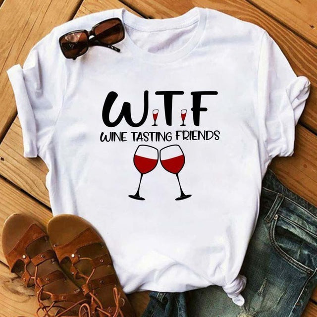 Emily – T-shirt Kawaii avec motif verre à vin rose
