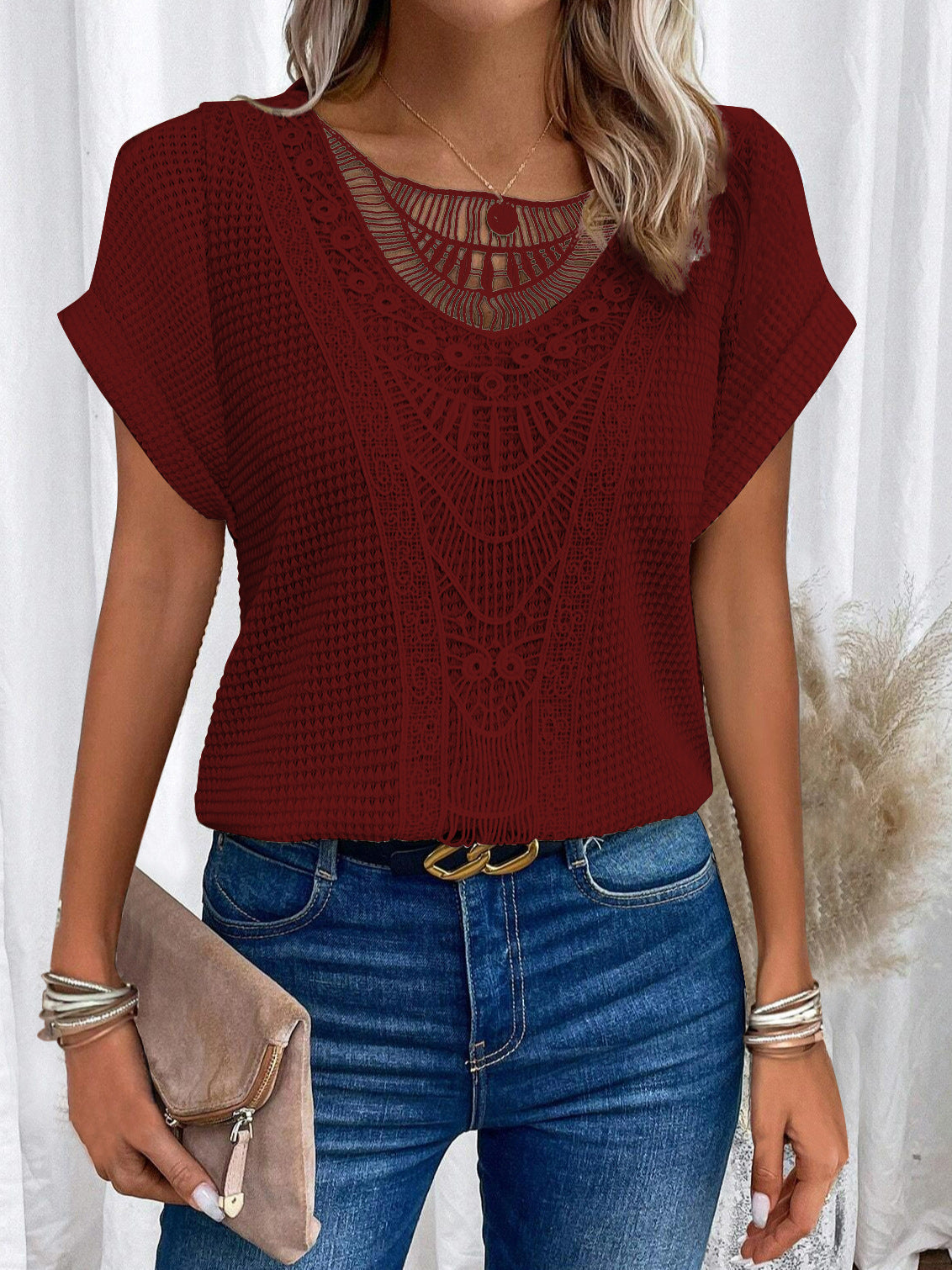 Margaret – T-shirt à manches courtes d'été avec design ajouré