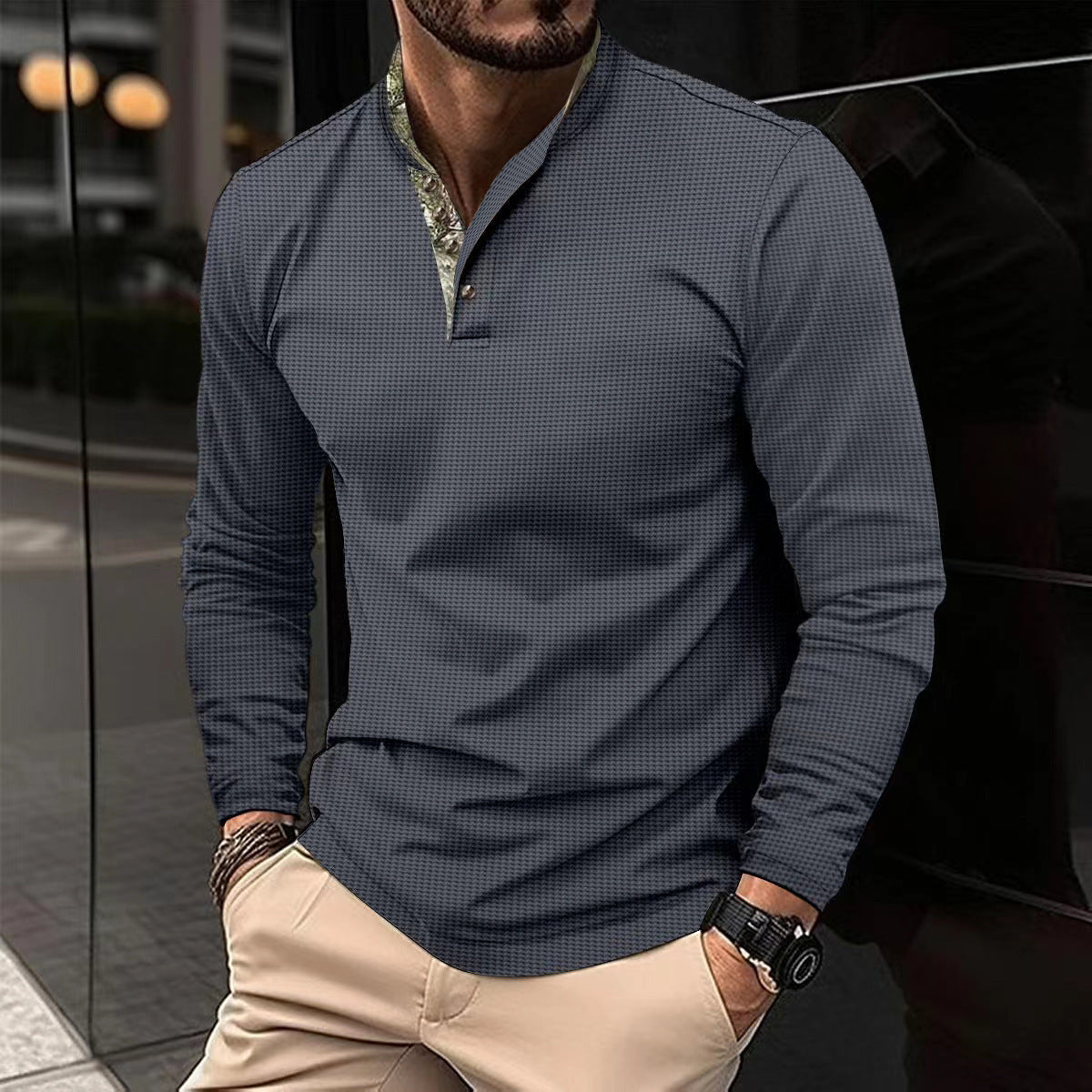 Nick – Polo pour Hommes avec Col Double et Texture Gaufrée