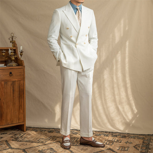 Leslie – Veste croisée en seersucker respirant pour homme