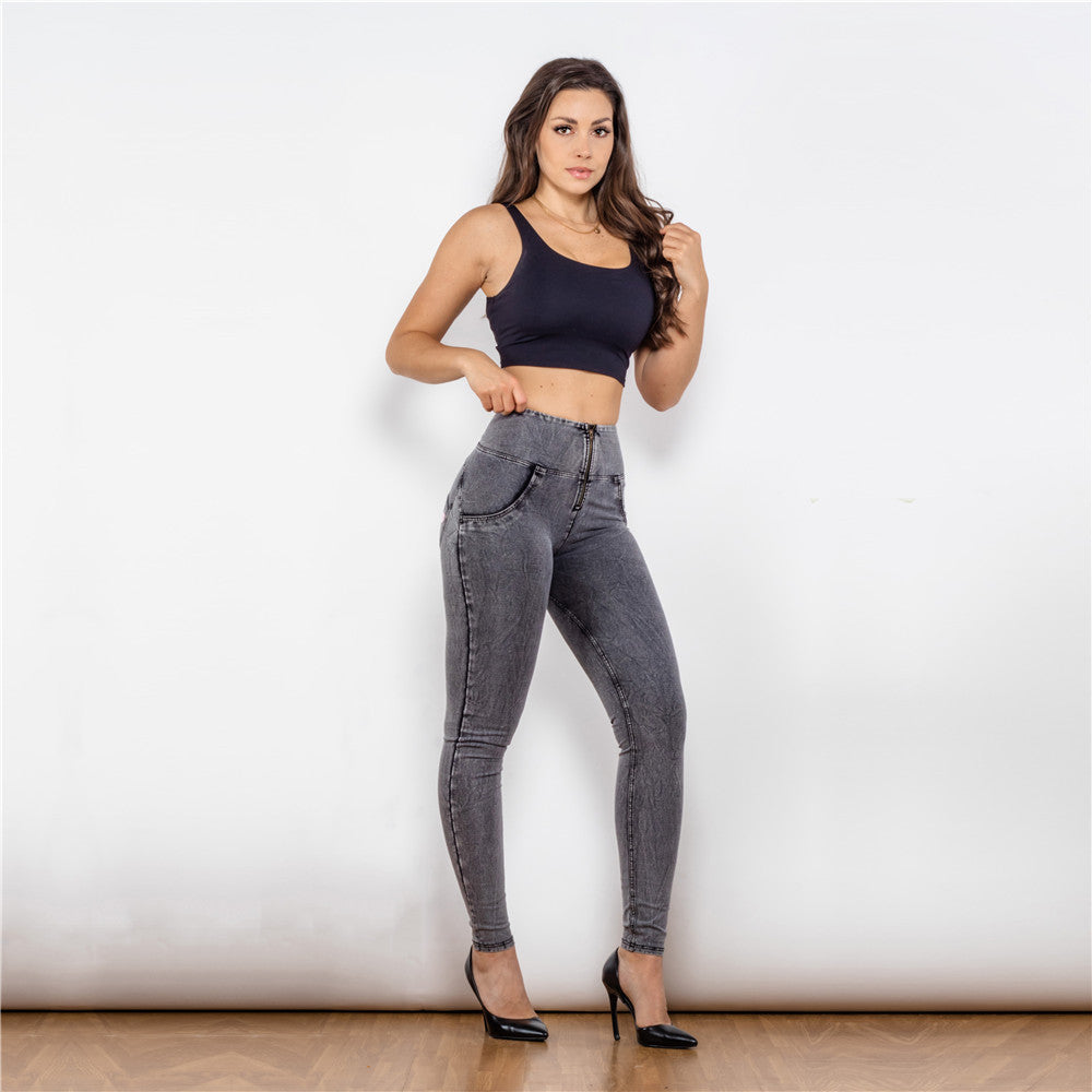 Sandra – Jeggings Gris Taille Haute avec Effet Push-Up et Fonction Anti-Cellulite