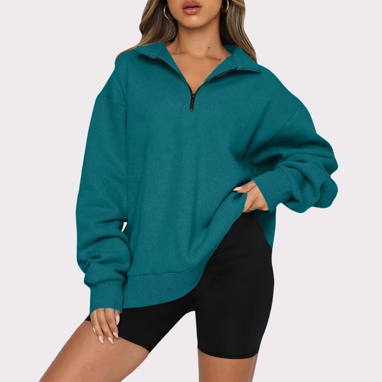 Dawn – Sweat-shirt femme avec zip et col rabattu