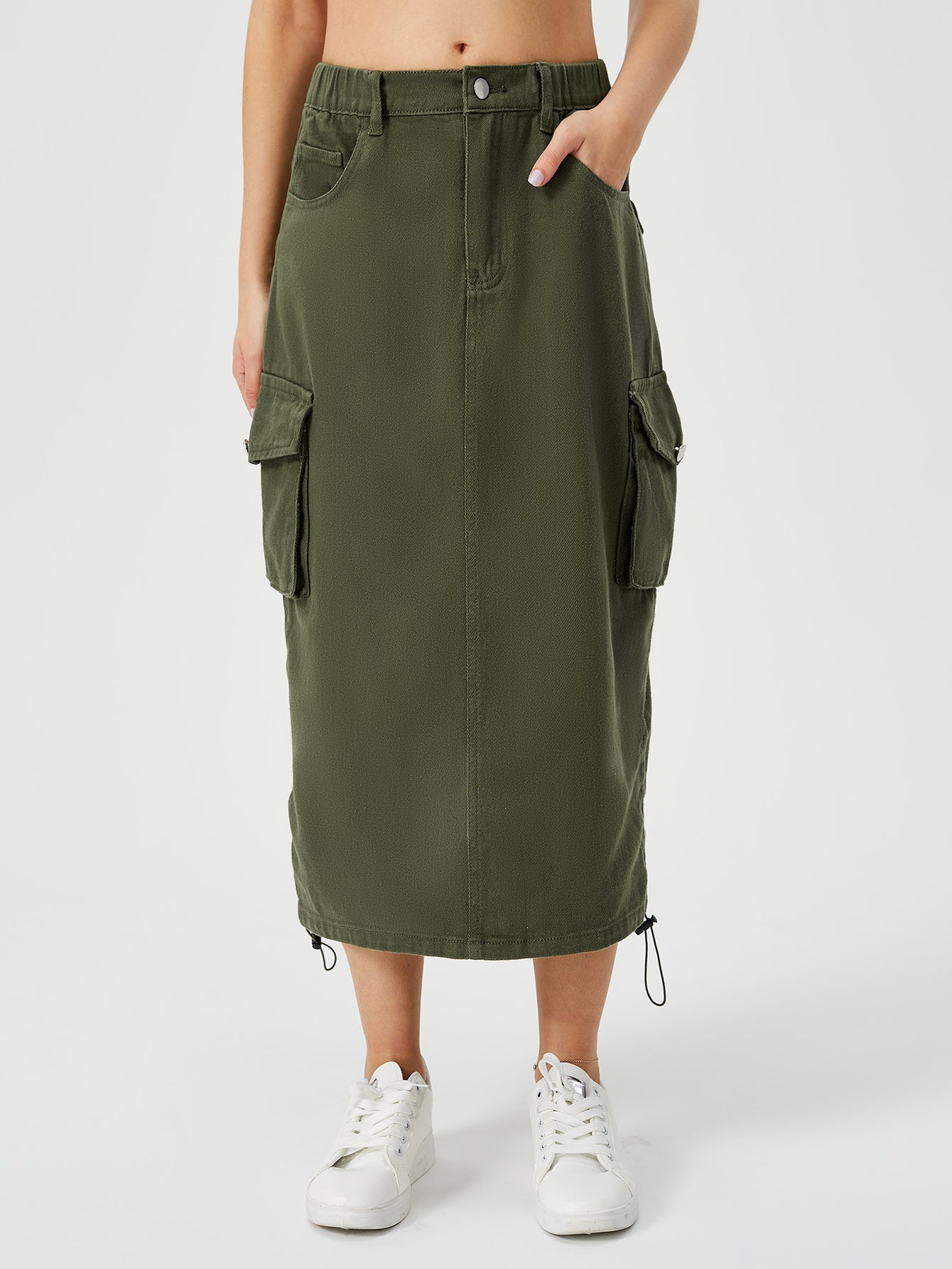Victoria – Jupe Cargo Longue pour Femme avec Taille Haute et Fente Frontale