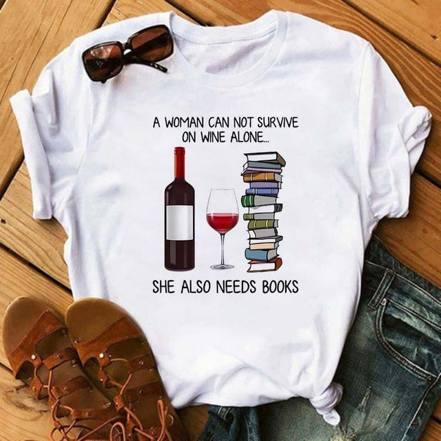 Emily – T-shirt Kawaii avec motif verre à vin rose