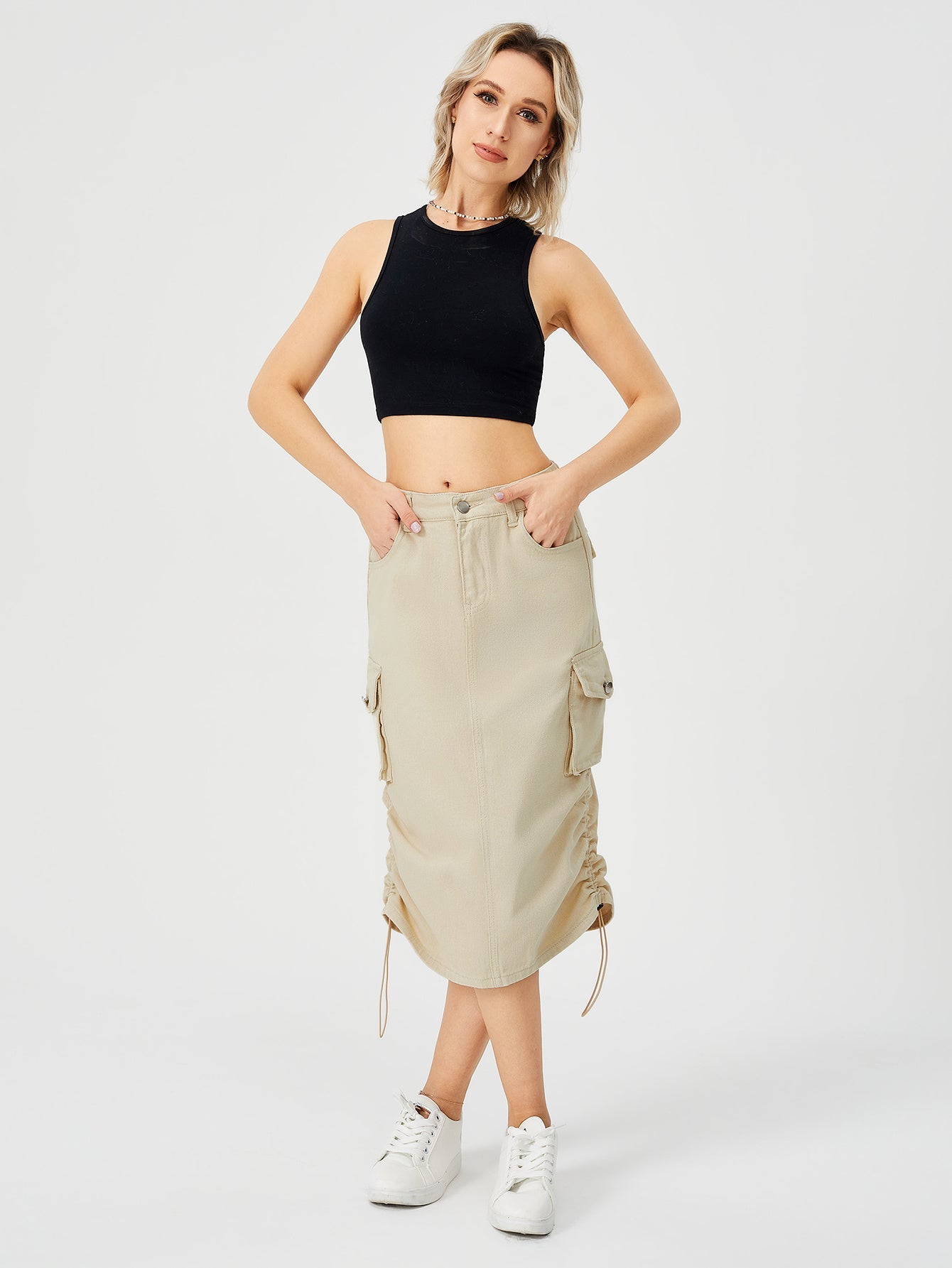 Victoria – Jupe Cargo Longue pour Femme avec Taille Haute et Fente Frontale