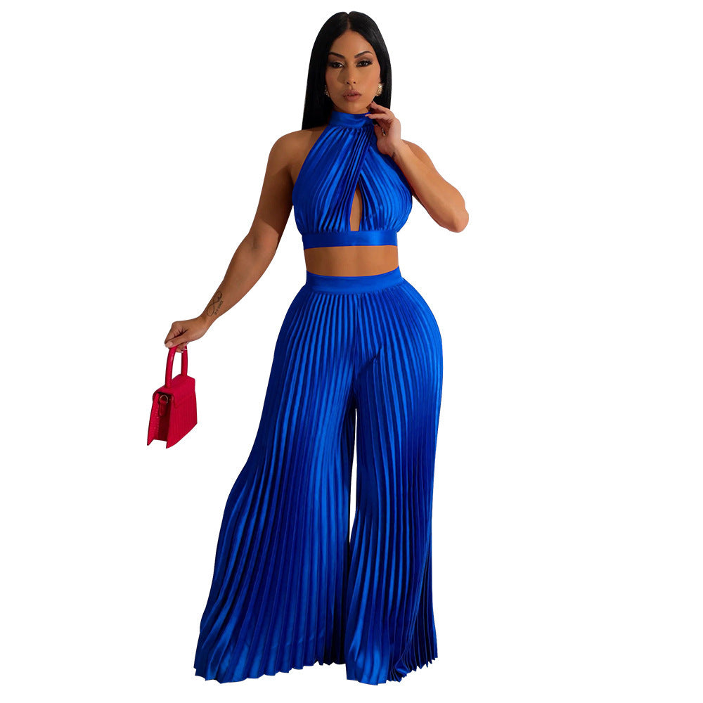 Natalie – Costume pantalon style soie à jambe large