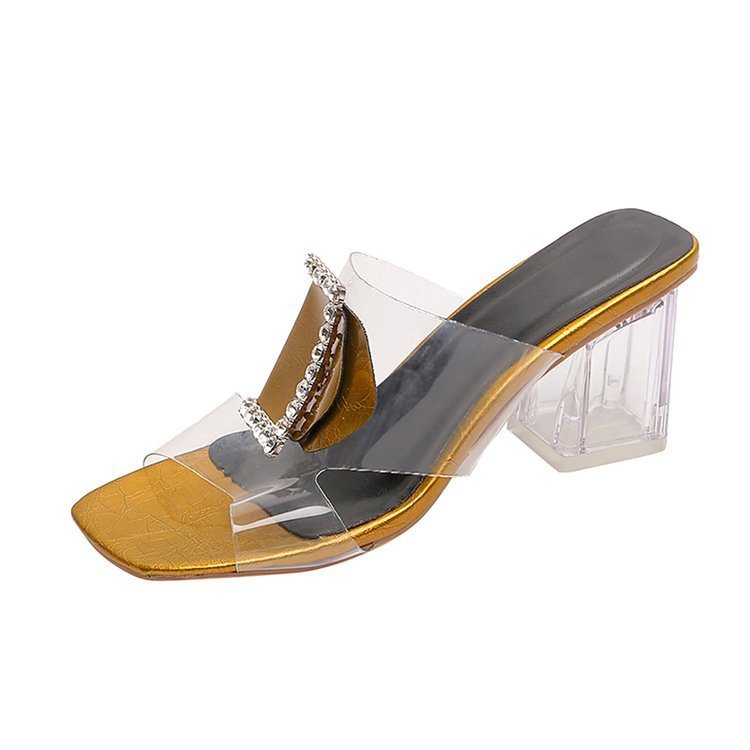 Brenda – Sandales transparentes pour femmes avec talon épais et strass
