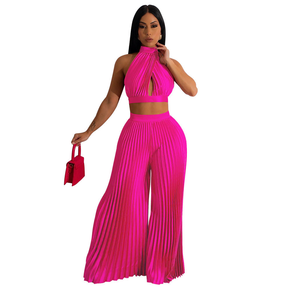 Natalie – Costume pantalon style soie à jambe large