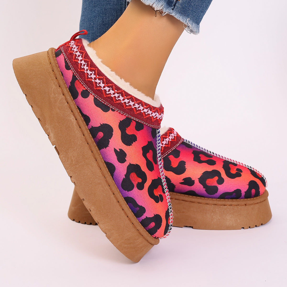 Mary – Bottines à Imprimé de Noël pour Femmes avec Doublure en Peluche