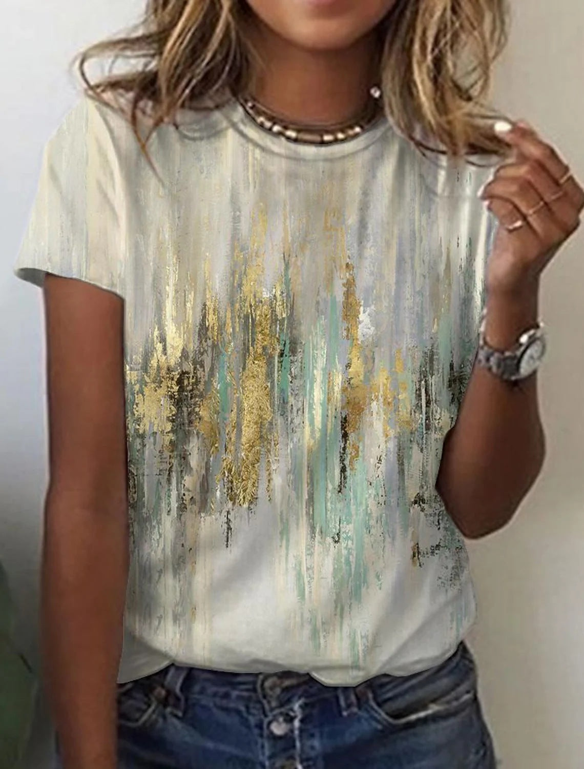Margaret – T-shirt à Manches Courtes avec Imprimé Rétro Abstrait