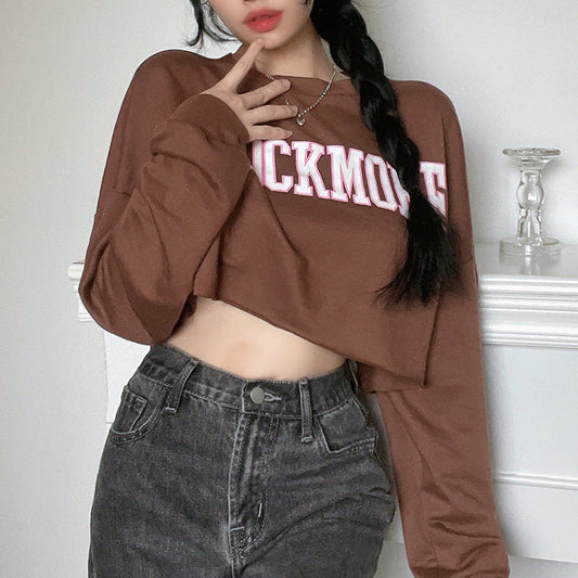 Jade – Sweat Harajuku imprimé lettres court brun