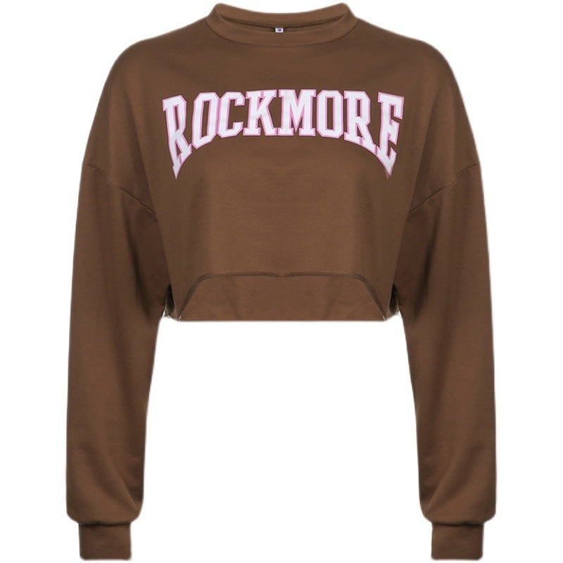 Jade – Sweat Harajuku imprimé lettres court brun
