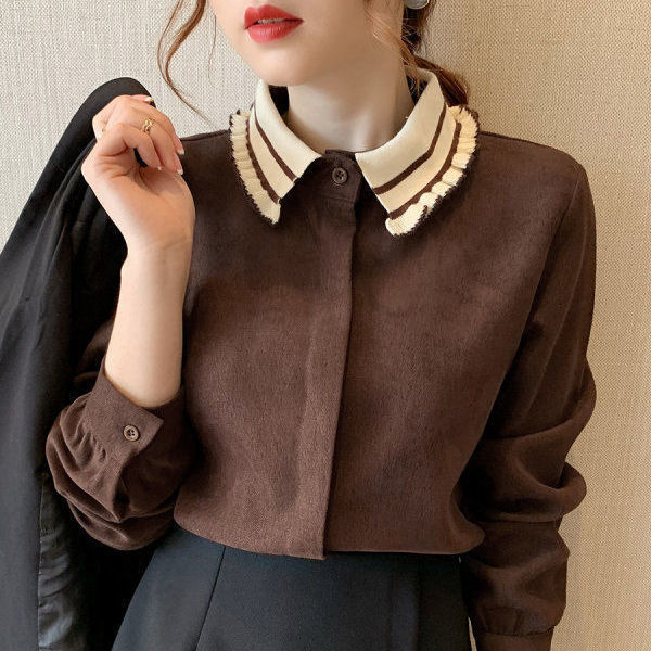Anne – Chemise en Velours Côtelé à Manches Longues pour Femme Automne et Hiver