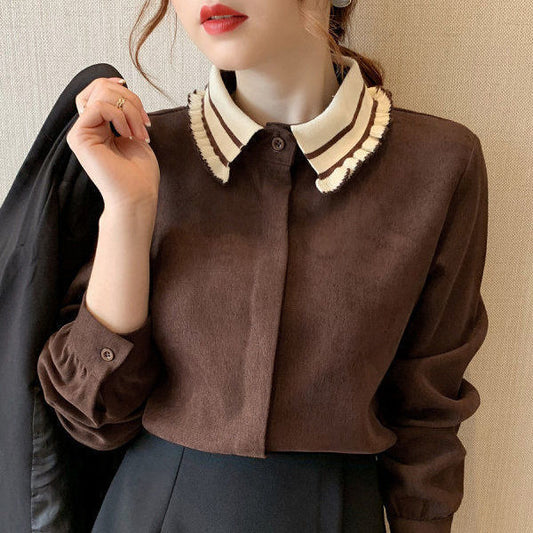 Anne – Chemise en Velours Côtelé à Manches Longues pour Femme Automne et Hiver